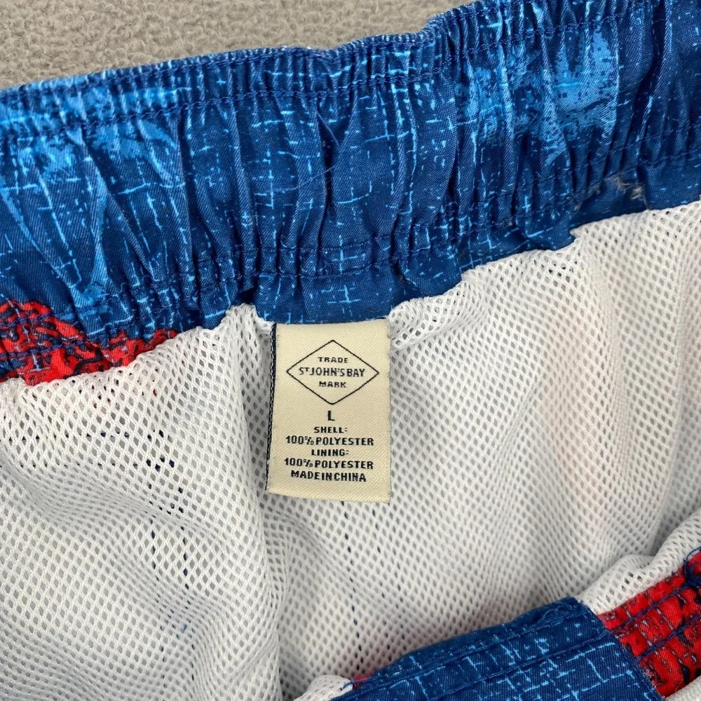 St. John's Bay Trunks Shorts Mens L Blue Red Lobster Print Mesh Lined High Rise
